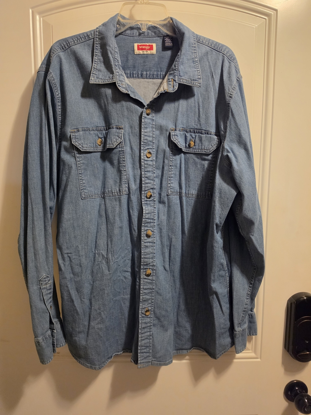 Wrangler Light Blue Denim Western Shirt with Red Logo Tag